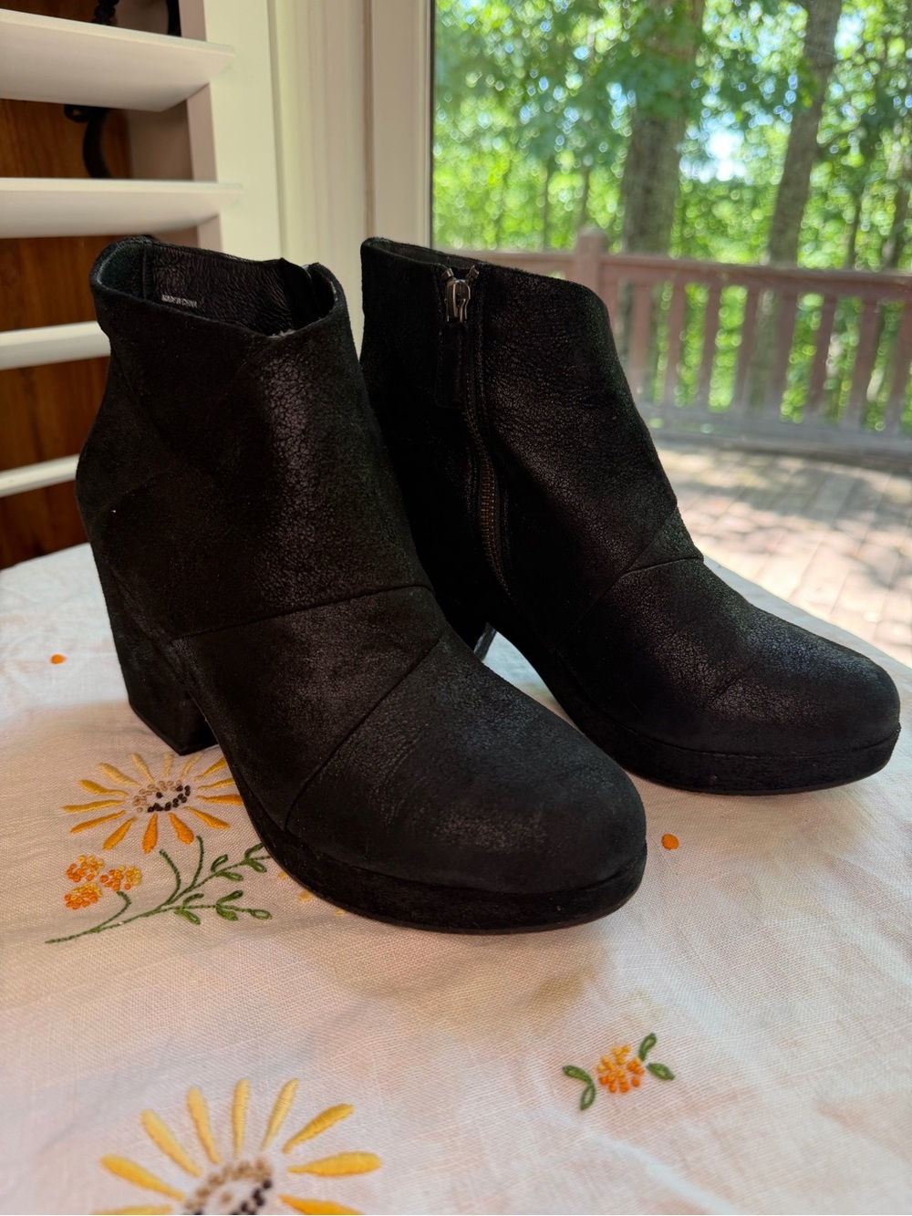 Eileen Fisher Black Suede Ankle Booties with Side Zip 8.5
